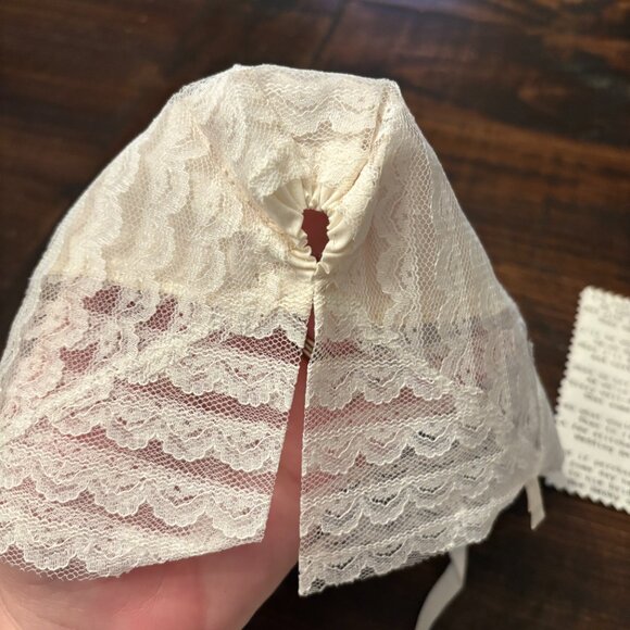 Handmade Cross Stitch Baby Bib ~ Wedding Handkerchief / Bonnet ~ Something Old - Picture 5 of 5